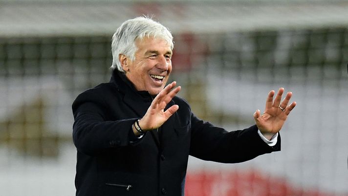 LIVERPOOL, ENGLAND - NOVEMBER 25: Gian Piero Gasperini, Head Coach of Atalanta B.C. celebrates following his sides victory in the UEFA Champions League Group D stage match between Liverpool FC and Atalanta BC at Anfield on November 25, 2020 in Liverpool, England. Sporting stadiums around the UK remain under strict restrictions due to the Coronavirus Pandemic as Government social distancing laws prohibit fans inside venues resulting in games being played behind closed doors. (Photo by Peter Powell - Pool/Getty Images) LIVERPOOL, ENGLAND - NOVEMBER 25: Gian Piero Gasperini, Head Coach of Atalanta B.C. celebrates following his sides victory in the UEFA Champions League Group D stage match between Liverpool FC and Atalanta BC at Anfield on November 25, 2020 in Liverpool, England. Sporting stadiums around the UK remain under strict restrictions due to the Coronavirus Pandemic as Government social distancing laws prohibit fans inside venues resulting in games being played behind closed doors. (Photo by Peter Powell - Pool/Getty Images)