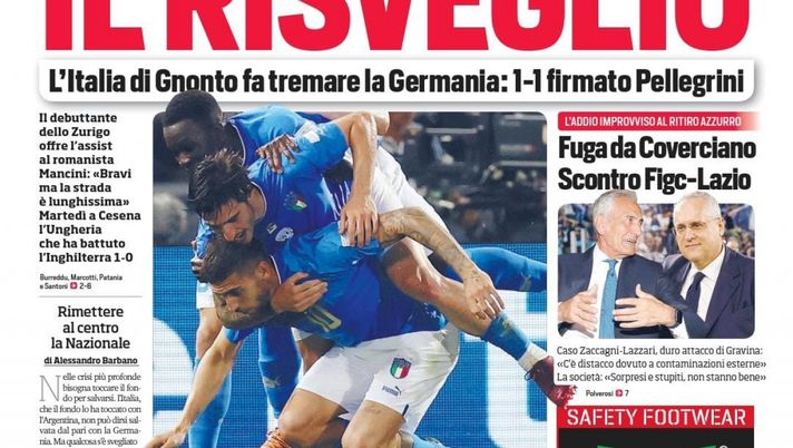 Prima Pagina, Corriere dello Sport: “Il risveglio. L’Italia fa tremare la Germania”  Prima Pagina, Corriere dello Sport: “Il risveglio. L’Italia fa tremare la Germania” - immagine 1