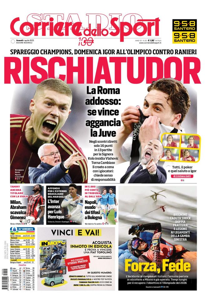 Il Corriere dello Sport, la prima pagina di oggi, venerdì 4 aprile 2025