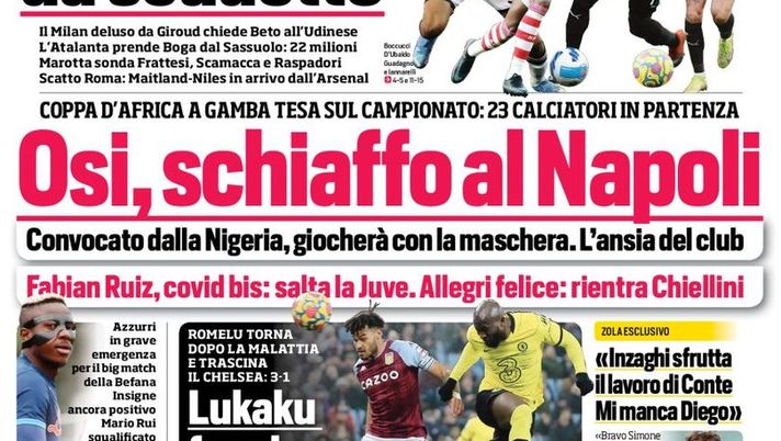 Prima Pagina, Corriere dello Sport: “Osi, schiaffo al Napoli. Mercato da scudetto” Prima Pagina, Corriere dello Sport: “Osi, schiaffo al Napoli. Mercato da scudetto” - immagine 1