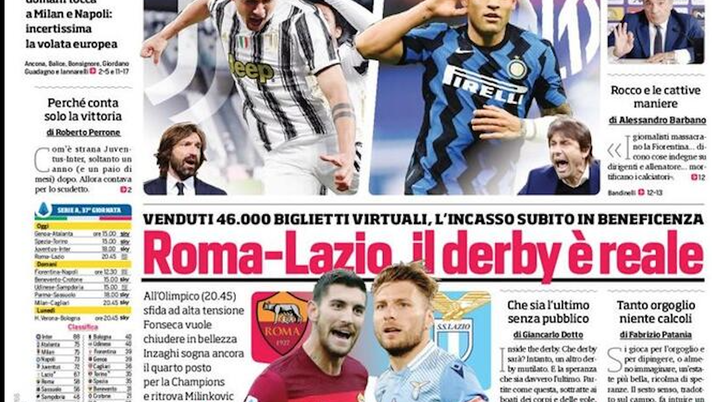 Prima Pagina, Corriere dello Sport: “Decide Conte. Roma-Lazio, il derby è reale” Prima Pagina, Corriere dello Sport: “Decide Conte. Roma-Lazio, il derby è reale”