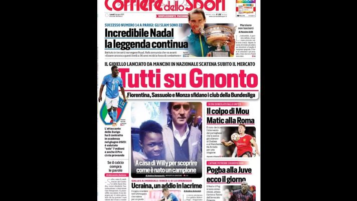 Prima Pagina, Corriere dello Sport: “Tutti su Gnonto. Ucraina, addio in lacrime” Prima Pagina
