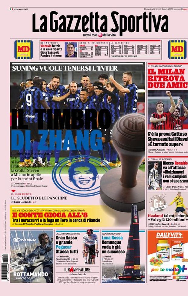 Prima Pagina, La Gazzetta dello Sport: “Il timbro di Zhang, Suning vuole tenersi l’Inter” Prima Pagina, La Gazzetta dello Sport: “Il timbro di Zhang, Suning vuole tenersi l’Inter”