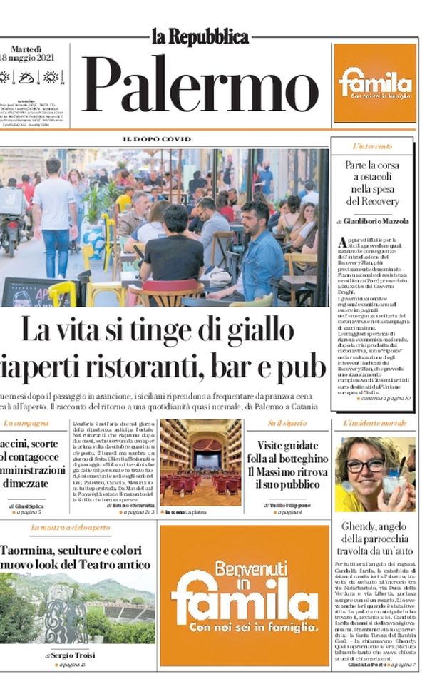 Prima Pagina, La Repubblica-Palermo: “La vita si tinge di giallo. Riaperti ristoranti, bar e pub” Prima Pagina, La Repubblica-Palermo: “La vita si tinge di giallo. Riaperti ristoranti, bar e pub”