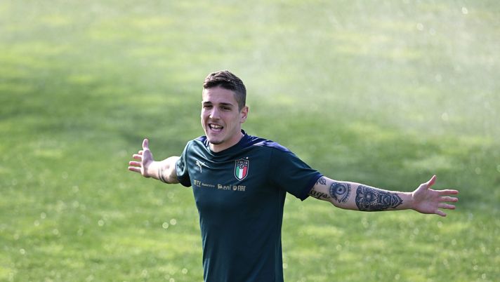 FLORENCE, ITALY - MARCH 26: Nicolo Zaniolo of Italy in action during a Italy training session at Centro Tecnico Federale di Coverciano on March 26, 2022 in Florence, Italy. (Photo by Claudio Villa/Getty Images)