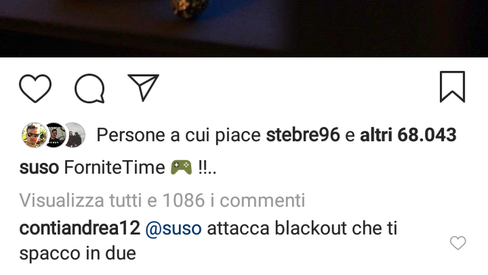 Conti risponde a Suso su Instagram, foto Instagram Suso 