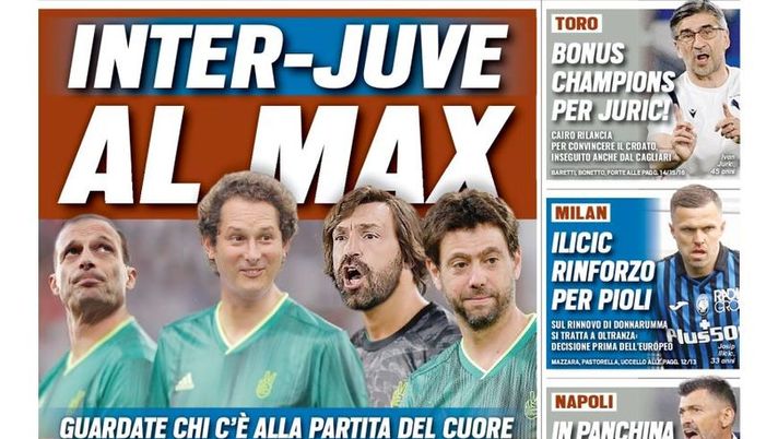 Prima Pagina, Tuttosport: “Inter-Juve al Max. Milan, Ilicic rinforzo per Pioli” Prima Pagina, Tuttosport: “Inter-Juve al Max. Milan, Ilicic rinforzo per Pioli”