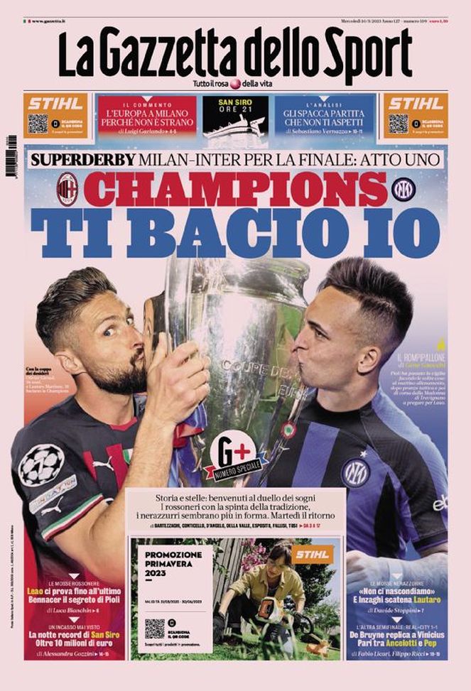 Prima Pagina Gazzetta dello Sport 10/05/2023