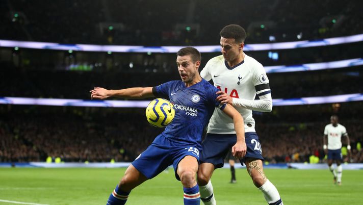 LONDON, ENGLAND - DECEMBER 22: Cesar Azpilicueta of Chelsea holds off Dele Alli of Tottenham Hotspur during the Premier League match between Tottenham Hotspur and Chelsea FC at Tottenham Hotspur Stadium on December 22, 2019 in London, United Kingdom. (Photo by Julian Finney/Getty Images) LONDON, ENGLAND - DECEMBER 22: Cesar Azpilicueta of Chelsea holds off Dele Alli of Tottenham Hotspur during the Premier League match between Tottenham Hotspur and Chelsea FC at Tottenham Hotspur Stadium on December 22, 2019 in London, United Kingdom. (Photo by Julian Finney/Getty Images)
