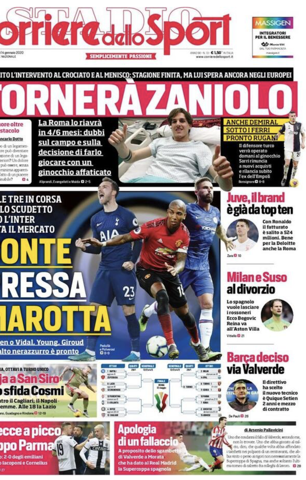 LE PRIME PAGINE DEI QUOTIDIANI SPORTIVI DEL 14.1