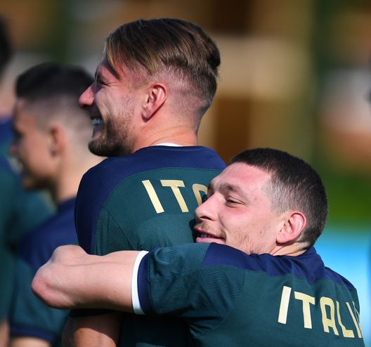 FLORENCE, ITALY - JUNE 09: Ciro Immobile and Andrea Belotti of Italy in action during a Italy training session at Centro Tecnico Federale di Coverciano on June 09, 2021 in Florence, Italy. (Photo by Claudio Villa/Getty Images) FLORENCE, ITALY - JUNE 09: Ciro Immobile and Andrea Belotti of Italy in action during a Italy training session at Centro Tecnico Federale di Coverciano on June 09, 2021 in Florence, Italy. (Photo by Claudio Villa/Getty Images)