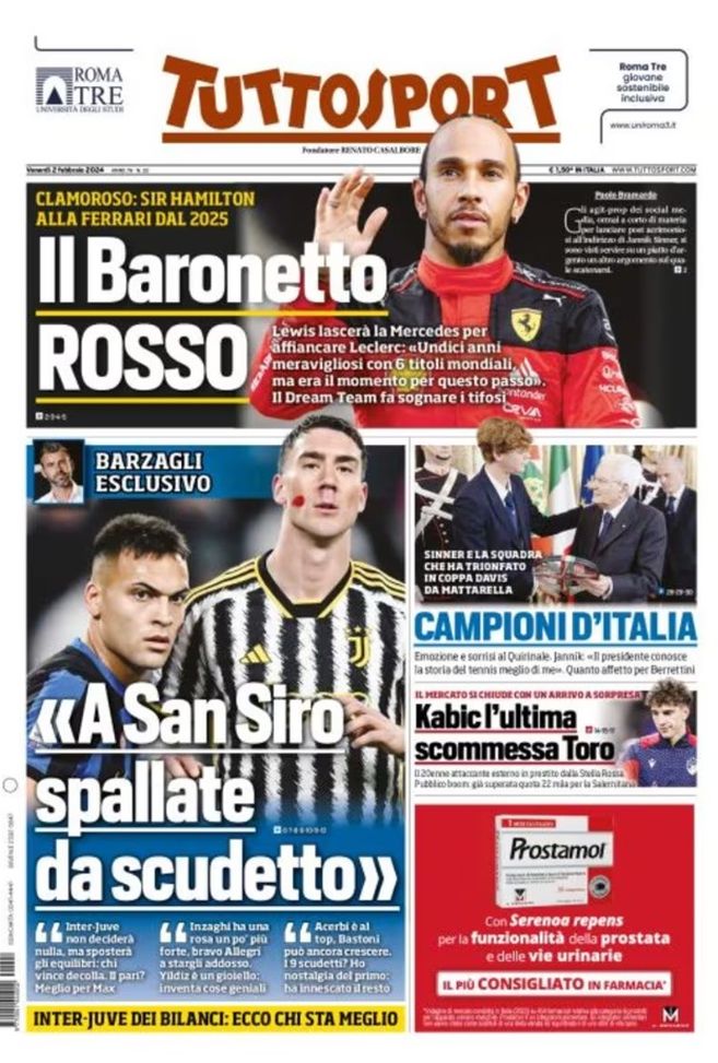 EDICOLA TS – Barzagli: “Inter-Juve non deciderà nulla. Acerbi top, Bastoni può crescere” - immagine 1
