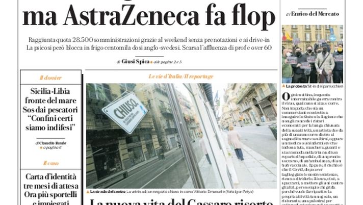 Prima Pagina, La Repubblica-Palermo: “Vaccini, giorni record ma AstraZeneca fa flop”