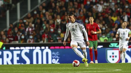 LISBON, PORTUGAL - NOVEMBER 14: Sasa Lukic of Serbia during the 2022 FIFA World Cup Qualifier match between Portugal and Serbia at Estadio Jose Alvalade on November 14, 2021 in Lisbon, Lisboa. (Photo by Carlos Rodrigues/Getty Images)