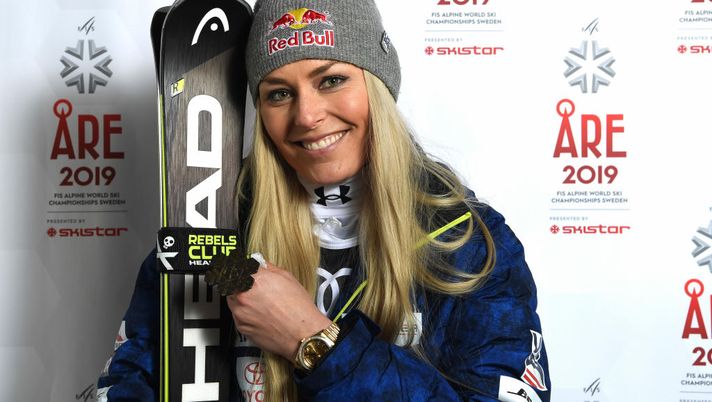 ARE, SWEDEN - FEBRUARY 10: Lindsey Vonn of USA wins the bronze medal during the FIS World Ski Championships Women's Downhill on February 10, 2019 in Are Sweden. (Photo by Francis Bompard/Agence Zoom/Getty Images) 