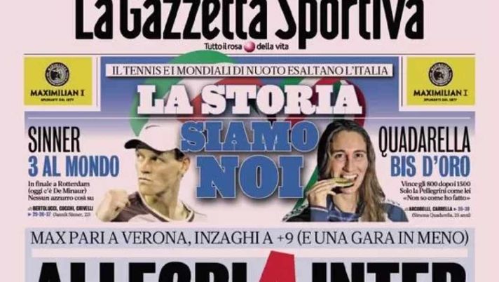 PRIMA PAGINA GAZZETTA DELLO SPORT OGGI: “AllegriA Inter, scudetto in mano” - immagine 1