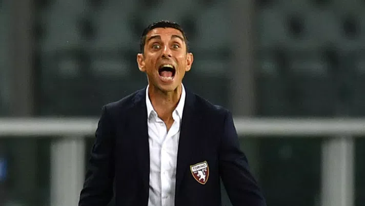 TURIN, ITALY - JULY 08:  Torino FC head coach Moreno Longo reacts during the Serie A match between Torino FC and  Brescia Calcio at Stadio Olimpico di Torino on July 8, 2020 in Turin, Italy.  (Photo by Valerio Pennicino/Getty Images)