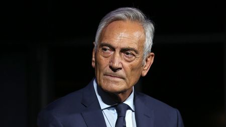 MILAN, ITALY - OCTOBER 04: President of FIGC Gabriele Gravina attends the unveiling of the FIGC new institutional logo at Garage Italia on October 04, 2021 in Milan, Italy. (Photo by Vincenzo Lombardo/Getty Images)