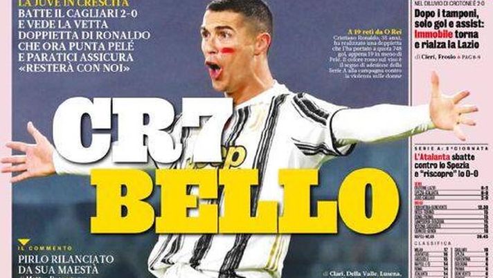 La prima pagina de 'La Gazzetta dello Sport' in edicola oggi 22 novembre 2020 