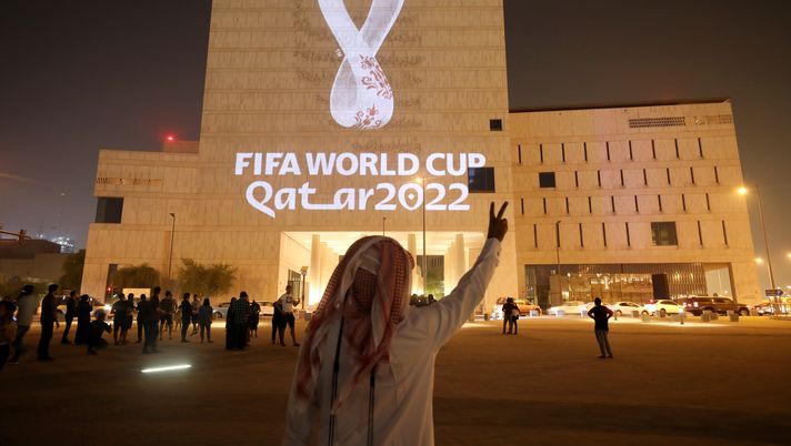 DOHA, QATAR - SEPTEMBER 03: The Official Emblem of the FIFA World Cup Qatar 2022™️ is unveiled in Doha's Souq Waqif on the Msheireb - Qatar National Archive Museum building on September 03, 2019 in Doha, Qatar. The FIFA World Cup Qatar 2022™️ Official Emblem was projected on to a number of iconic buildings in Qatar and across the Arab world and displayed on outdoor digital billboards in more than a dozen renowned public spaces major cities. (Photo by Christopher Pike/Getty Images for Supreme Committee 2022) DOHA, QATAR - SEPTEMBER 03: The Official Emblem of the FIFA World Cup Qatar 2022™️ is unveiled in Doha's Souq Waqif on the Msheireb - Qatar National Archive Museum building on September 03, 2019 in Doha, Qatar. The FIFA World Cup Qatar 2022™️ Official Emblem was projected on to a number of iconic buildings in Qatar and across the Arab world and displayed on outdoor digital billboards in more than a dozen renowned public spaces major cities. (Photo by Christopher Pike/Getty Images for Supreme Committee 2022)