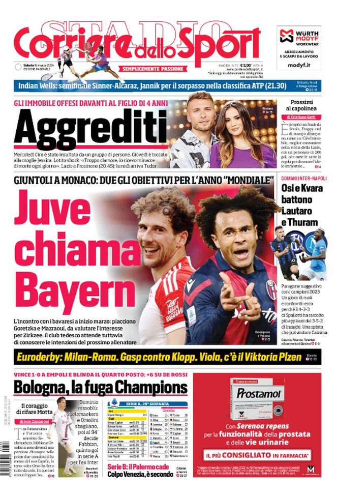 La prima pagina de Il Corriere dello Sport 16-03-2024