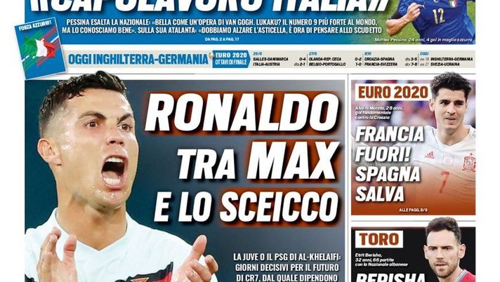 Prima Pagina, Tuttosport: “Ronaldo tra Max e lo sceicco. La Juve o il Psg” 