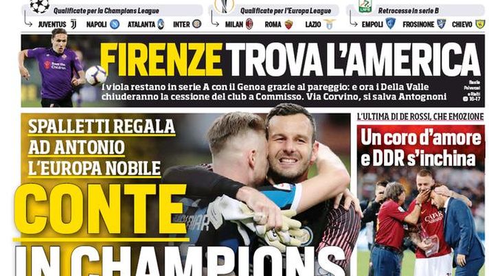 Prima Pagina, Corriere dello Sport: “Conte in Champions. Palermo non merita questo. DDR s’inchina” 