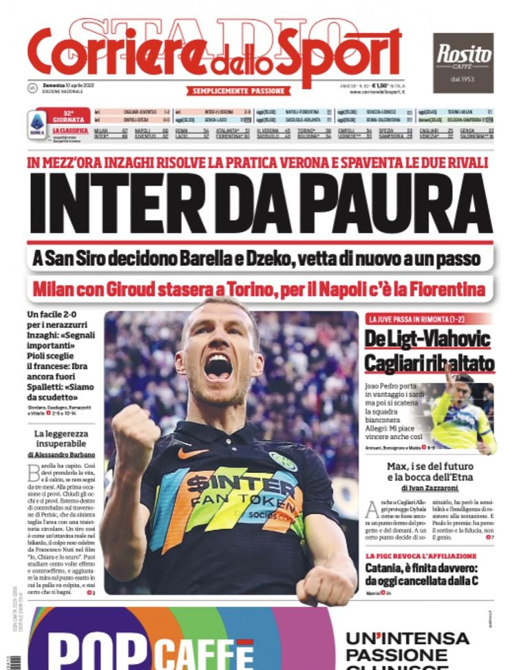 Prima Pagina, Corriere dello Sport: “Inter da paura. Catania, è finita davvero” - immagine 1