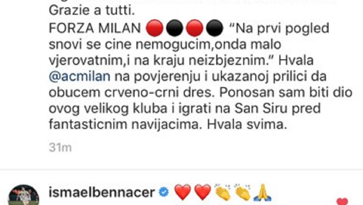 Rade Krunic risponde al like di Bennacer, Instagram Krunic 