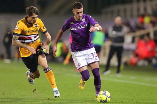 FLORENCE, ITALY - JANUARY 12: Aleksa Terzic of ACF Fiorentina in action during the Coppa Italia match between ACF Fiorentina and UC Sampdoria at Stadio Artemio Franchi on January 12, 2023 in Florence, Italy. (Photo by Gabriele Maltinti/Getty Images) Terzic