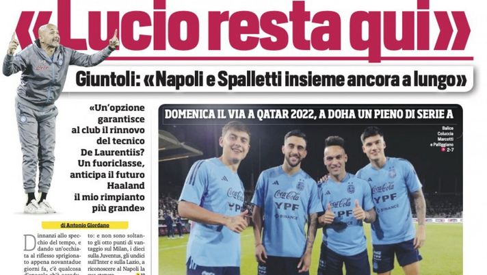 EDICOLA CDS – Giuntoli: “Napoli e Spalletti insieme a lungo, c’è un’opzione” - immagine 1