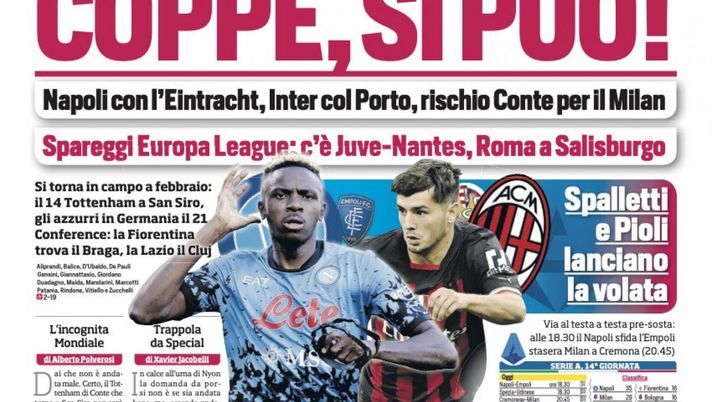 EDICOLA / CdS: Coppe, si può: Nyon sorride. Inter col Porto. Milan pesca male EDICOLA / CdS: Coppe, si può: Nyon sorride. Inter col Porto. Milan pesca male - immagine 1