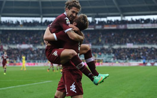 TURIN, ITALY - DECEMBER 22:  Ciro Immobile (R) of Torino FC celebrates his goal with team-mates Alessio Cerci during the Serie A match between Torino FC and AC Chievo Verona at Stadio Olimpico di Torino on December 22, 2013 in Turin, Italy.  (Photo by Valerio Pennicino/Getty Images) 