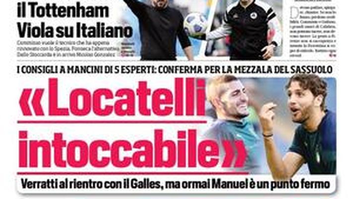 Prima Pagina,Corriere dello Sport:”Locatelli intoccabile. Gattuso verso il Tottenham” 