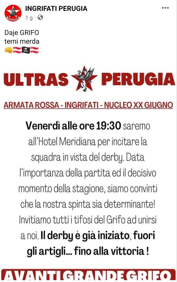 Perugia, gli ultras: “Venite con noi, fuori gli artigli, il derby è già iniziato”- immagine 2