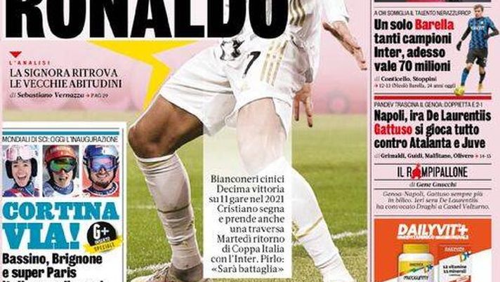 La Gazzetta dello Sport, la prima pagina di oggi, domenica 7 febbraio 2021 
