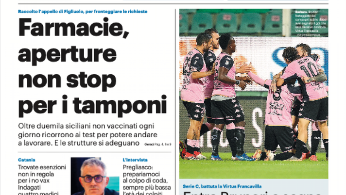 Prima Pagina, Giornale di Sicilia: “Entra Brunori e segna. Il Palermo vince in 10”  Prima Pagina, Giornale di Sicilia: “Entra Brunori e segna. Il Palermo vince in 10” - immagine 1