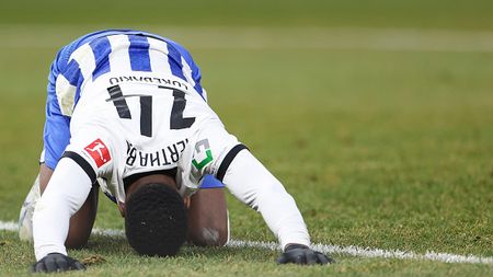 BERLIN, GERMANY - JANUARY 28: Dodi Lukebakio of Hertha BSC reacts during the Bundesliga match between Hertha BSC and 1. FC Union Berlin at Olympiastadion on January 28, 2023 in Berlin, Germany. (Photo by Maja Hitij/Getty Images)