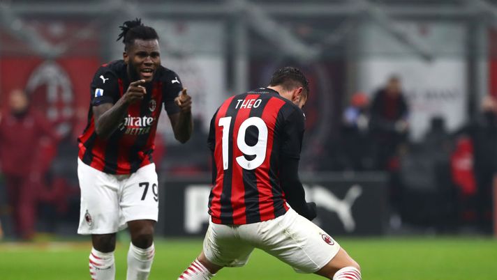 MILAN, ITALY - DECEMBER 13: Theo Hernandez of A.C. Milan celebrates after scoring their team's second goal with teammate Franck Kessie during the Serie A match between AC Milan and Parma Calcio at Stadio Giuseppe Meazza on December 13, 2020 in Milan, Italy. Sporting stadiums around Italy remain under strict restrictions due to the Coronavirus Pandemic as Government social distancing laws prohibit fans inside venues resulting in games being played behind closed doors. (Photo by Marco Luzzani/Getty Images) MILAN, ITALY - DECEMBER 13: Theo Hernandez of A.C. Milan celebrates after scoring their team's second goal with teammate Franck Kessie during the Serie A match between AC Milan and Parma Calcio at Stadio Giuseppe Meazza on December 13, 2020 in Milan, Italy. Sporting stadiums around Italy remain under strict restrictions due to the Coronavirus Pandemic as Government social distancing laws prohibit fans inside venues resulting in games being played behind closed doors. (Photo by Marco Luzzani/Getty Images)