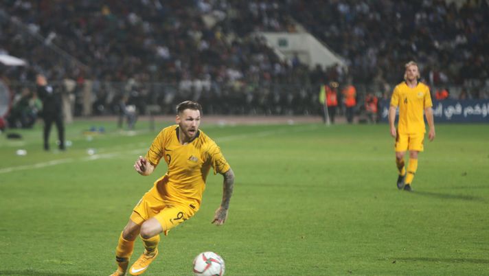 AMMAN, JORDAN- NOVEMBER 14: Martin Boyle of Australia and Salem Al-Ajalin of Jordan fight for the ball during the FIFA World Cup Qatar 2022 and AFC Asian Cup China 2023 Preliminary Joint Qualification match between Jordan and the Australia Socceroos at King Abdullah II Stadium on November 14, 2019 in Amman, Jordan. (Photo by Jordan Pix/Getty Images) AMMAN, JORDAN- NOVEMBER 14: Martin Boyle of Australia and Salem Al-Ajalin of Jordan fight for the ball during the FIFA World Cup Qatar 2022 and AFC Asian Cup China 2023 Preliminary Joint Qualification match between Jordan and the Australia Socceroos at King Abdullah II Stadium on November 14, 2019 in Amman, Jordan. (Photo by Jordan Pix/Getty Images)