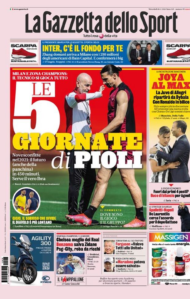 Prima Pagina, La Gazzetta dello Sport: “Le 5 giornate di Pioli. Inter, c’è il fondo per te. Joya al Max. Spalletti-Napoli…” Prima Pagina, La Gazzetta dello Sport: “Le 5 giornate di Pioli. Inter, c’è il fondo per te. Joya al Max. Spalletti-Napoli…”