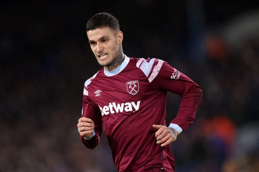 LEEDS, ENGLAND - JANUARY 04: Gianluca Scamacca of West Ham United looks on during the Premier League match between Leeds United and West Ham United at Elland Road on January 04, 2023 in Leeds, England. (Photo by George Wood/Getty Images) Gianluca Scamacca