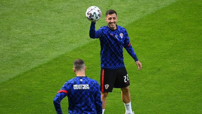 GLASGOW, SCOTLAND - JUNE 18: Josip Juranovic of Croatia warms up prior to the UEFA Euro 2020 Championship Group D match between Croatia and Czech Republic at Hampden Park on June 18, 2021 in Glasgow, Scotland. (Photo by Andy Buchanan - Pool/Getty Images) 