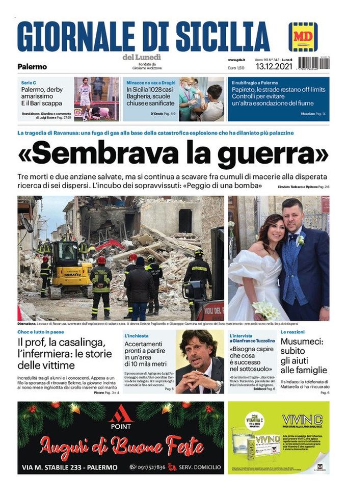 Prima Pagina, Giornale di Sicilia: “Palermo, derby amarissimo. E il Bari scappa” - immagine 1