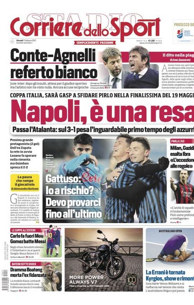 Prima Pagina, Corriere dello Sport: “Napoli, è una resa. Conte-Agnelli, referto bianco” 