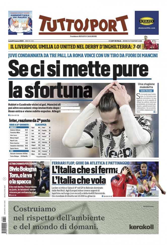 EDICOLA / TS: Inter, reazione da secondo posto. Juve, se ci si mette la sfortuna… - immagine 1