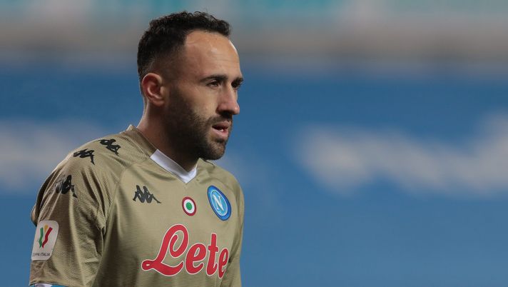 BERGAMO, ITALY - FEBRUARY 10:  David Ospina of SSC Napoli looks on during the Coppa Italia match between Atalanta BC and SSC Napoli at Gewiss Stadium on February 10, 2021 in Bergamo, Italy. Sporting stadiums around Italy remain under strict restrictions due to the Coronavirus Pandemic as Government social distancing laws prohibit fans inside venues resulting in games being played behind closed doors. (Photo by Emilio Andreoli/Getty Images) 