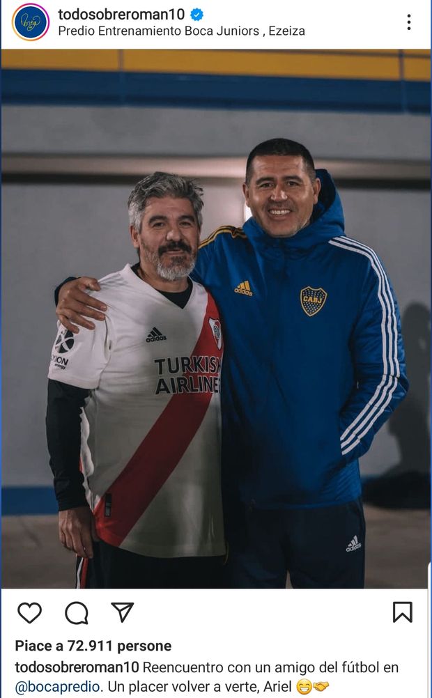 Derby di calcio senior: foto storica per Riquelme e Ortega, gli idoli di Boca e River- immagine 2