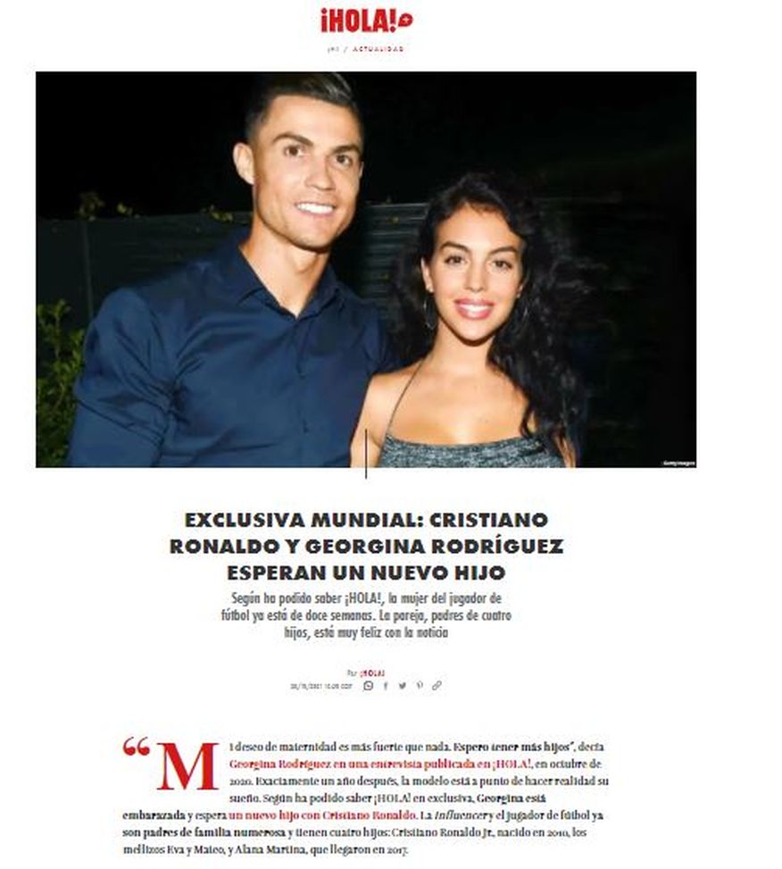 Ronaldo e Georgina Rodriguez presto genitori? Hola: “Lei è incinta”- immagine 2