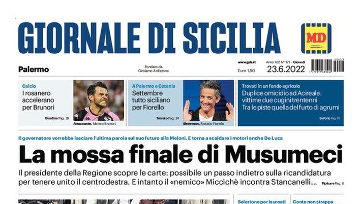 Prima Pagina, Giornale di Sicilia: “I rosanero accelerano per Brunori” - immagine 1